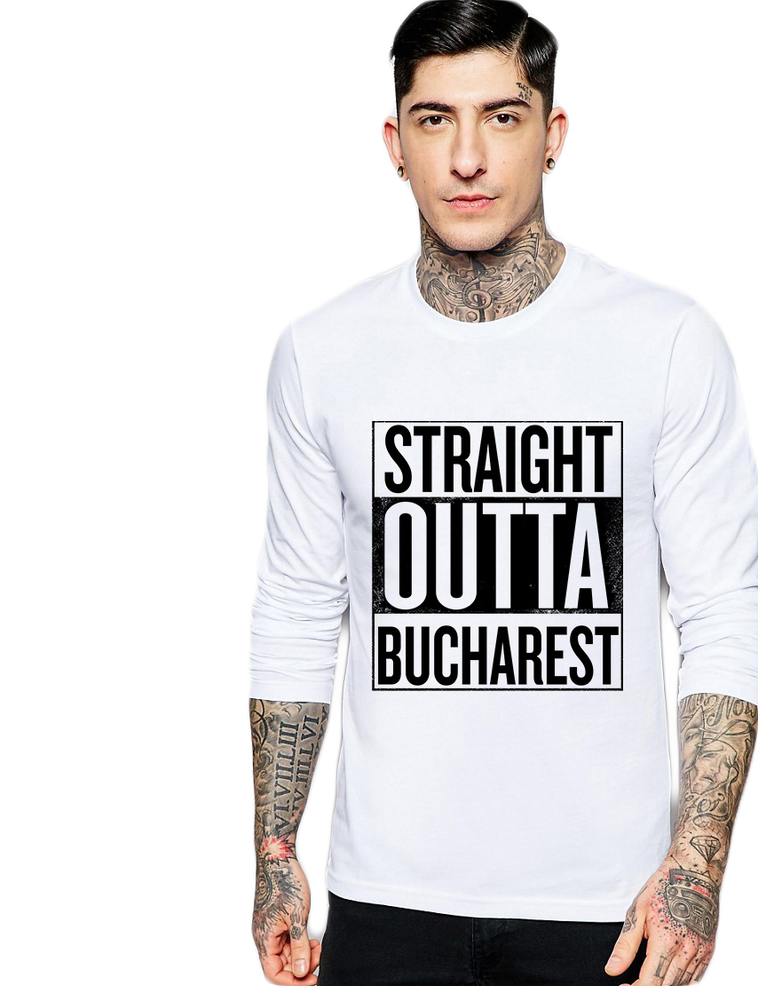 Bluza barbati alba - Straight Outta Bucuresti - CATEGORIE